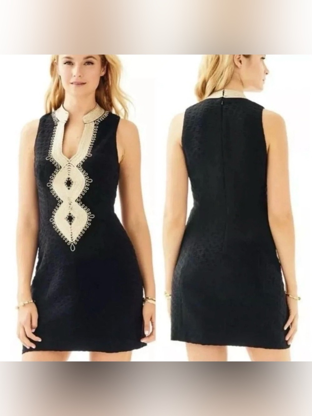 Lilly Pulitzer Alexa Embroidered Shift Dress Stretch Lined Resort Black Size 4